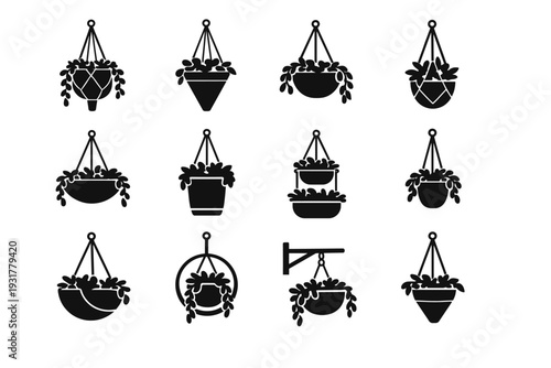 Solution hanging generation pot decor indoor icon plant image solid vector container
