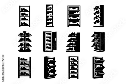 Footwear footprint rack entryway shoe image generation simple stacked icon narrow vector