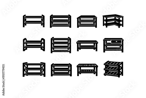 Wooden shelf image filled slatted organizer simple shoe vector black form generation
