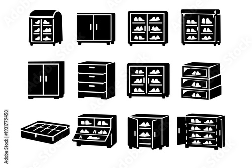 Solid generation icon shoe geometry vector protective cabinet panels filled enclosed simple