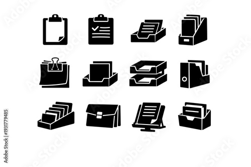 Vector functional office icons everyday routine holder management clean daily paper helper