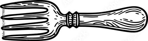 Vintage wooden fork illustration with detailed carved handle and rustic texture