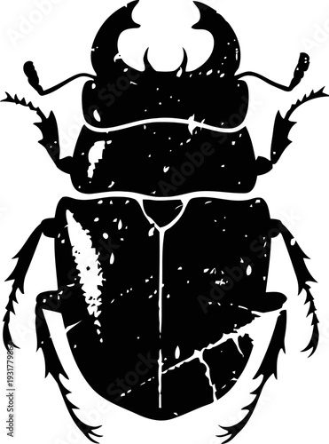 Black silhouette of a stag beetle with detailed antennae and legs isolated on white background
