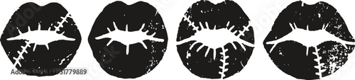 black grunge lips kisses set distressed textured lip prints in various shapes and shades