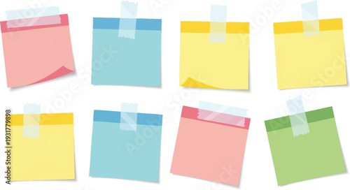 Colorful sticky notes arranged neatly on a surface, viewed from above, showcasing various colors and designs
