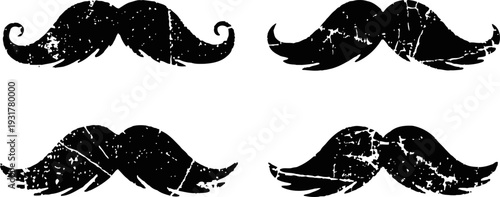 Grunge vintage mustache silhouettes set in distressed with curled and thick shapes