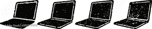laptop icon set in black silhouette showing different angles and positions
