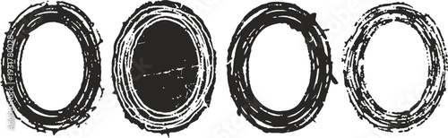 Grunge textured circular frames set rough distressed border designs in black and white vintage and worn elements for decoration