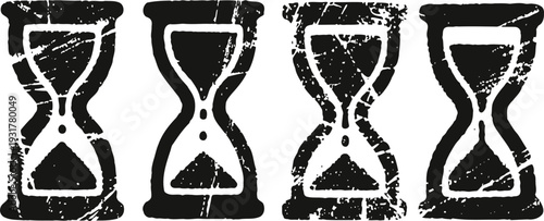 grunge hourglass timer collection vintage time measurement symbols in black with distressed texture