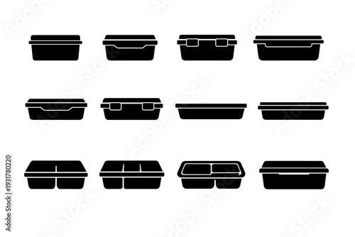 Black minimal container solid food icons icon design meal box vector