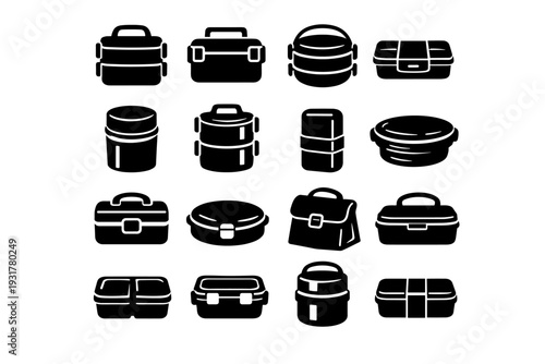 Generation geometry lunch portable box carry solid image holder silhouette vector icon