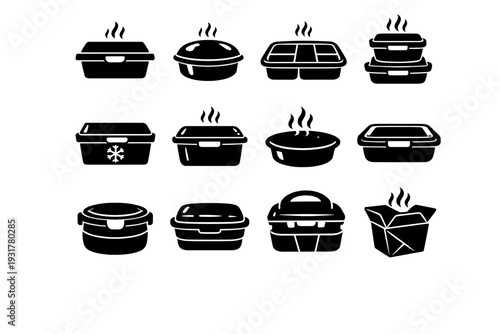 Practical helper vector icon meal vessel solid food container icons silhouette