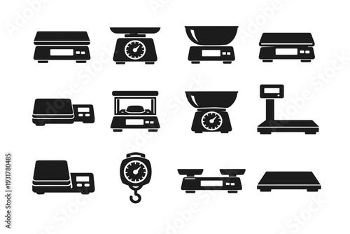 Equipment silhouette icons weighing design filled tool icon kitchen functional culinary scale