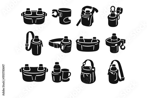 Outing compact vector accessory drink bottle adjustable image generation icon carrier simple