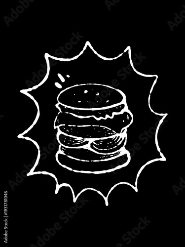 Burger Fast Food Line Art Illustration in Urban Street Style.