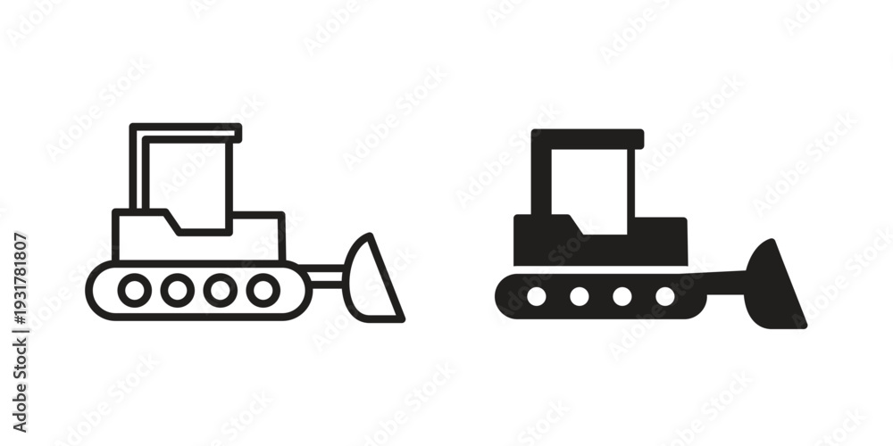 Obraz premium Bulldozer icon set. Linear style. Vector icons
