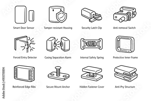 Secure anchor smart ribs inner sensor entry spring icon door vector fastener
