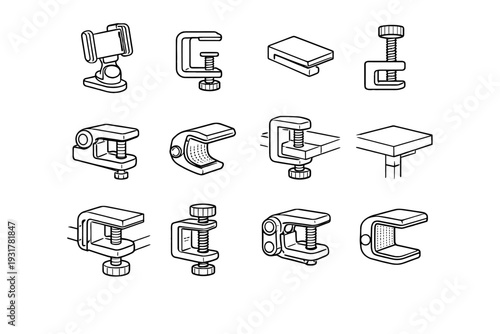Flat silhouette tool holder minimal phone hinge icon vector tabletop desk clip