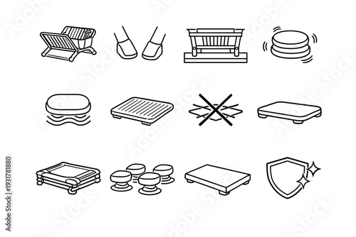 Modern detailing icon dish drainer secure grip vector stable household foldable outline