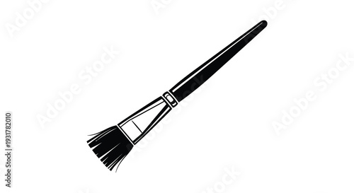 A striking black silhouette of a makeup brush angled diagonally against a white background presenting a simple form silhouette high quality