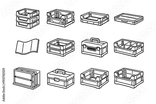 Icon side craft storage plastic stackable clean portable bin vector container adaptable