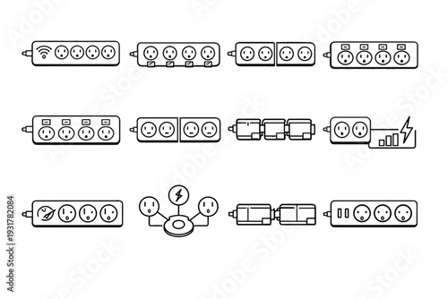 Vector precise outline clean functional outlet icon strip home smart silhouette power