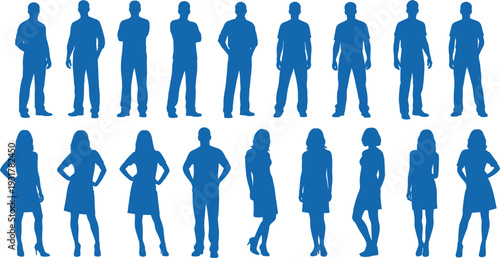 Business People Silhouette Set with Standing Men and Women Figures for Corporate Team, Presentation, and Professional Profile Design Projects