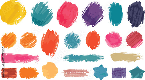 Colorful brushstroke motif illustration, artistic paint artwork design, textured concept emblem, expressive figure style, decorative symbol, abstract graphic set