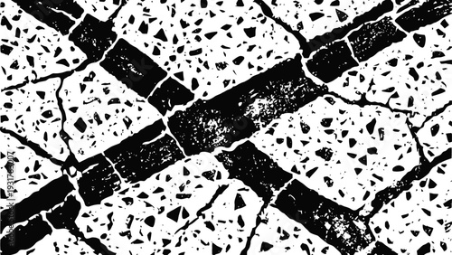 Black cracked textured surface with rough irregular lines on concrete background