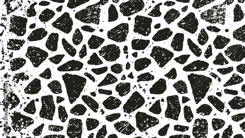 Black and white terrazzo texture with irregular stone shapes and scattered speckles pattern
