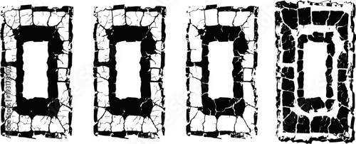 Old fashioned stone door frames medieval rustic doorway outlines with uneven textured rock blocks, historical vintage entrances, architectural elements set