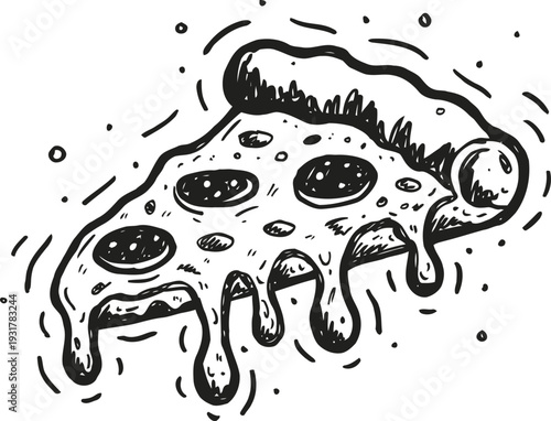 Melting pepperoni pizza slice with dripping cheese and crispy crust illustration