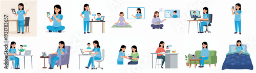 Modern Flat Illustration of Telemedicine Session with Doctor Characters Scene
