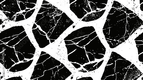 Black cracked stone texture pattern abstract rough jagged surface with white cracks grunge distressed background design