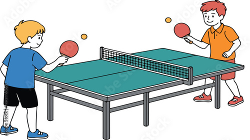 Table Tennis Match Vector Illustration Featuring Two Players Competing in Ping Pong Game Action