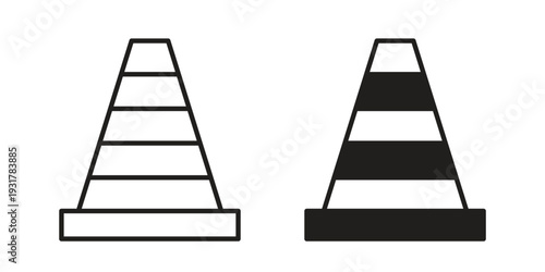 Construction cone icon set. Linear style. Vector icons