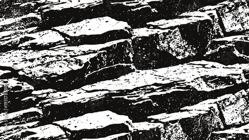 black and white textured rocky surface abstract background with rough jagged stone layers