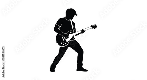 A dynamic black silhouette of a musician passionately playing an electric guitar capturing movement and energy silhouette high quality professional detailed