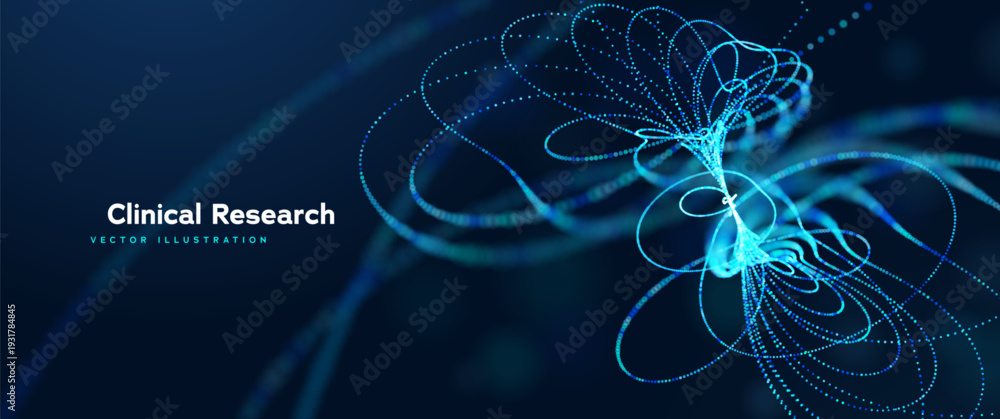 © Oleg - Futuristic Clinical Research Visualization Showing Vascular Structures And Neural Fibers With Blue Particle Motion. Research Graphics. Vector Illustration.