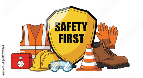 Safety First Personal Protective Equipment Vector Illustration