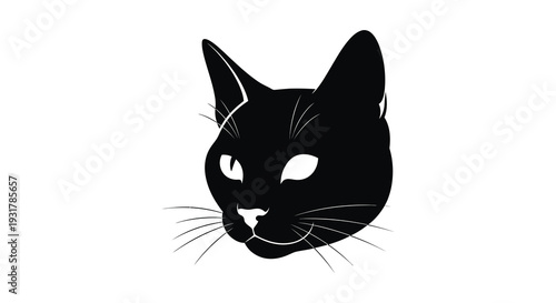 A striking black cat head is depicted in a minimalist style creating a dramatic visual impact silhouette high quality professional