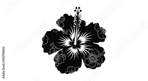 A striking black floral design showcases a detailed hibiscus bloom exhibiting a distinctive silhouette high quality professional modern elegant stylish clean