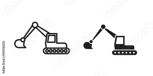 Excavator icon set. Linear style. Vector icons