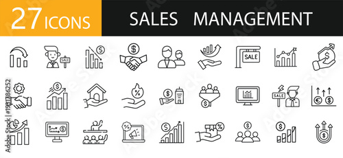 Asset Management and Asset Sale Icons – Line Vector Set for Valuation, Transfer, Auction and Financial Deal Concepts
