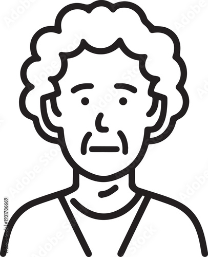 Old Woman Black and White Avatar Illustration in Minimal Line Art Style Design