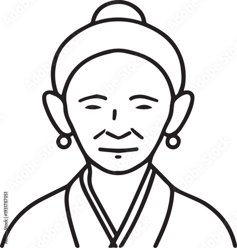 Old Woman Black and White Avatar Illustration in Minimal Line Art Style Design