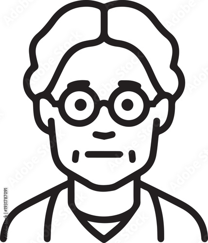 Old Woman Black and White Avatar Illustration in Minimal Line Art Style Design