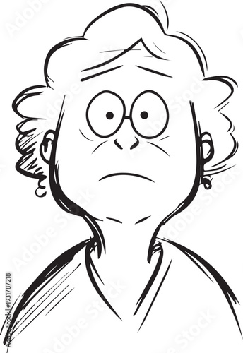 Old Woman Black and White Avatar Illustration in Minimal Line Art Style Design