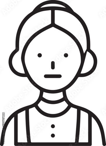 Old Woman Black and White Avatar Illustration in Minimal Line Art Style Design