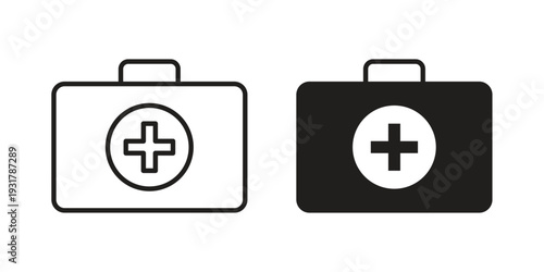 First aid kit icon set. Linear style. Vector icons